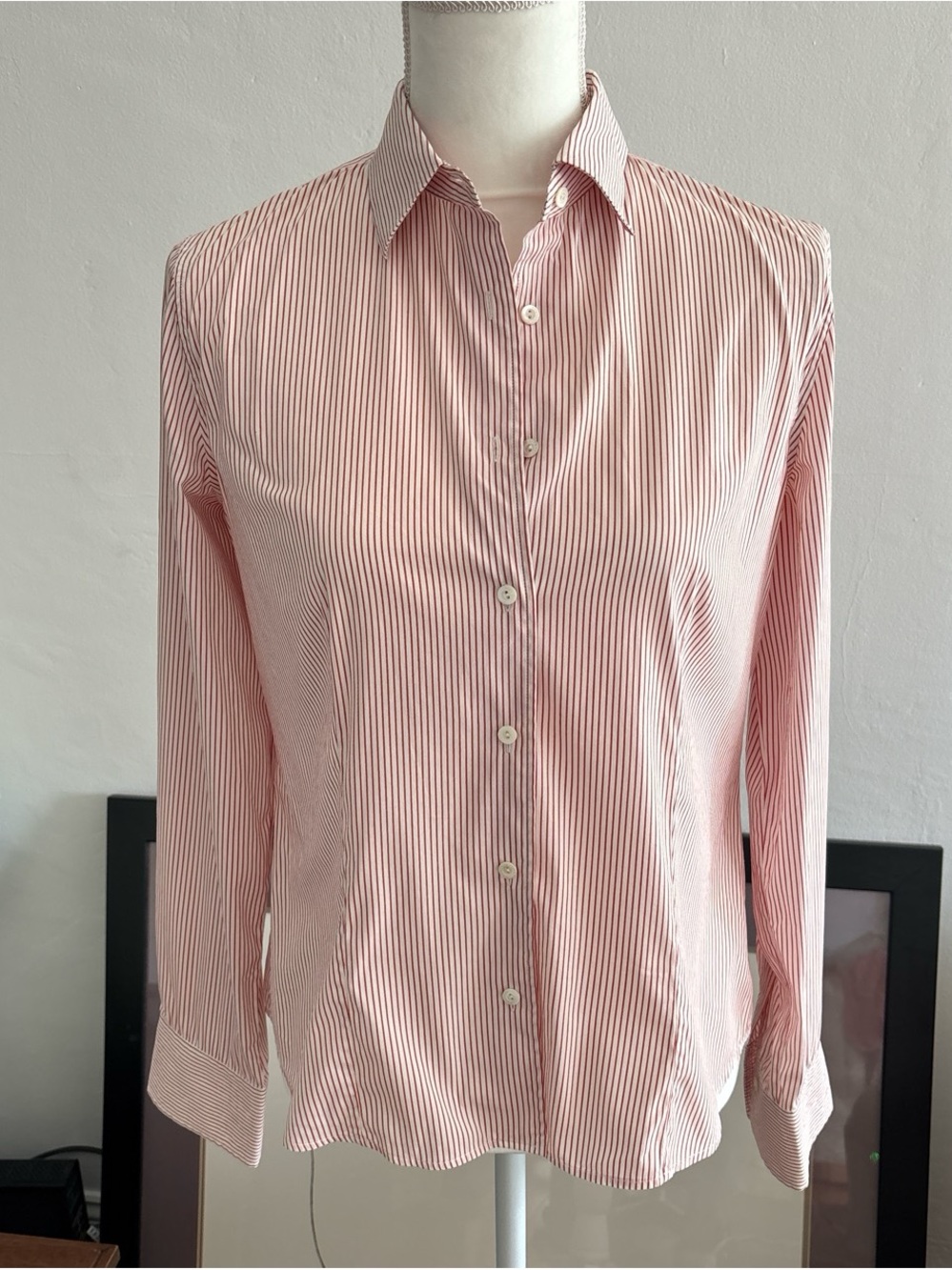 Loro Piana Pink and White Striped Button-Down Shirt